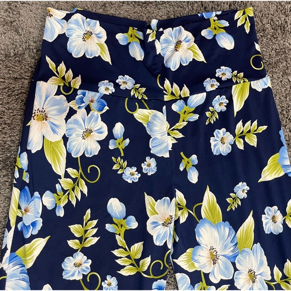 White Mark Navy blue floral high waist wide leg stretch palazzo pants size 2XL - Picture 6 of 13
